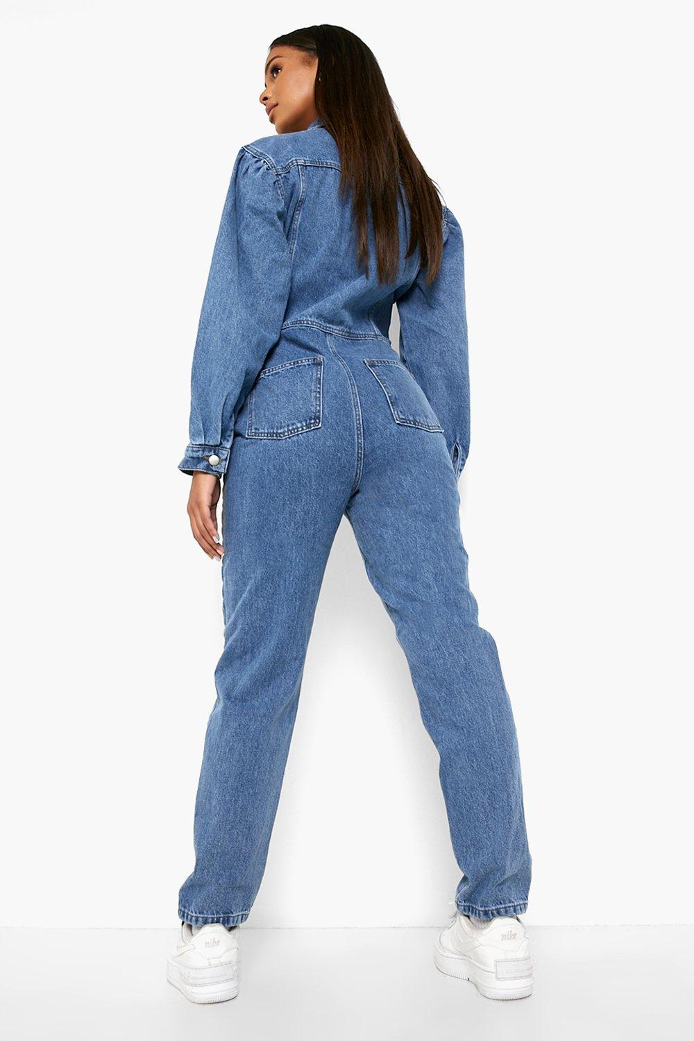 Denim store jumpsuit boohoo